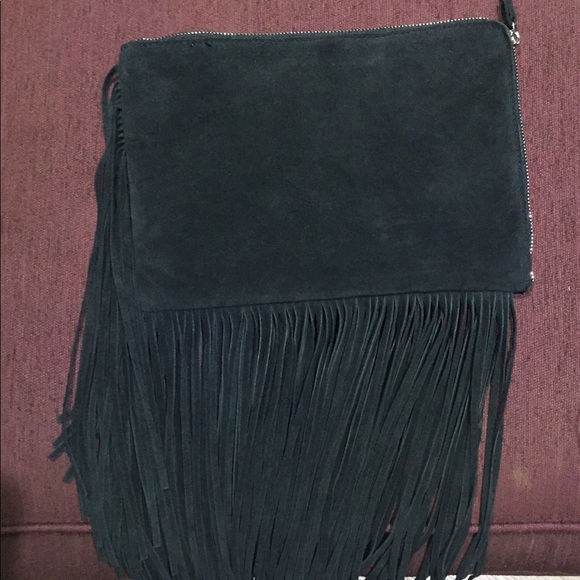Zara suede fringe wrist/ clutch bag in black - Picture 5 of 6